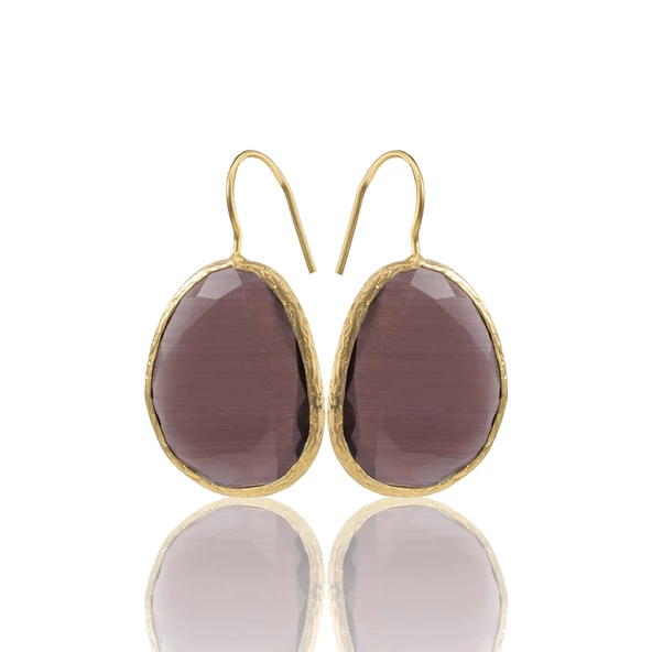 Kadir Jewellery 22 Ayar Altın Kaplama Fosil Taşlı Küpe -El İşçiliği Ve Hipoalerjenik Küpe - 8