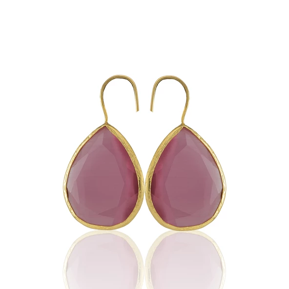 Kadir Jewellery 22 Ayar Altın Kaplama Damla Taşlı Küpe -El İşçiliği Ve Hipoalerjenik Küpe - Resim 6