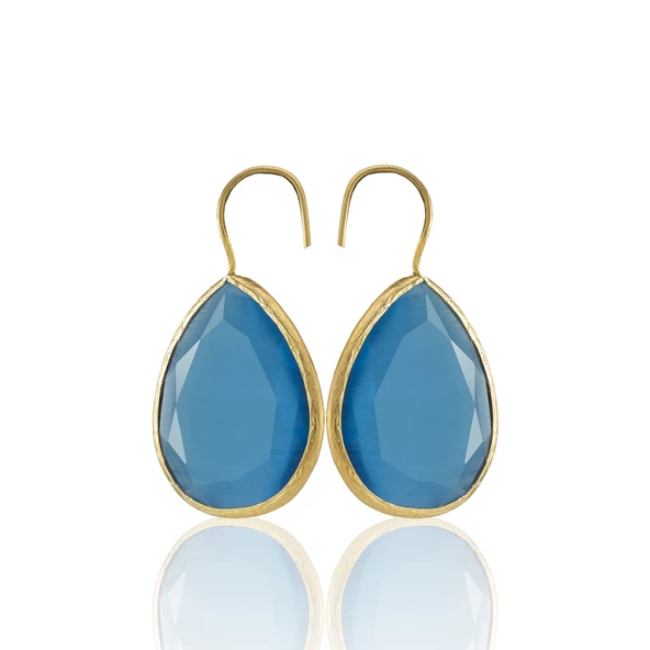 Kadir Jewellery 22 Ayar Altın Kaplama Damla Taşlı Küpe -El İşçiliği Ve Hipoalerjenik Küpe - Resim 10