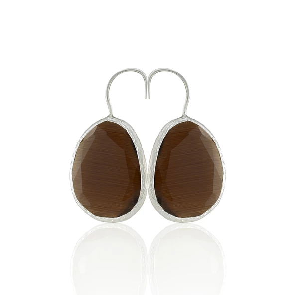 Kadir Jewellery Gümüş Kaplama Fosil Taşlı Küpe -El İşçiliği Ve Hipoalerjenik Küpe - Resim 5