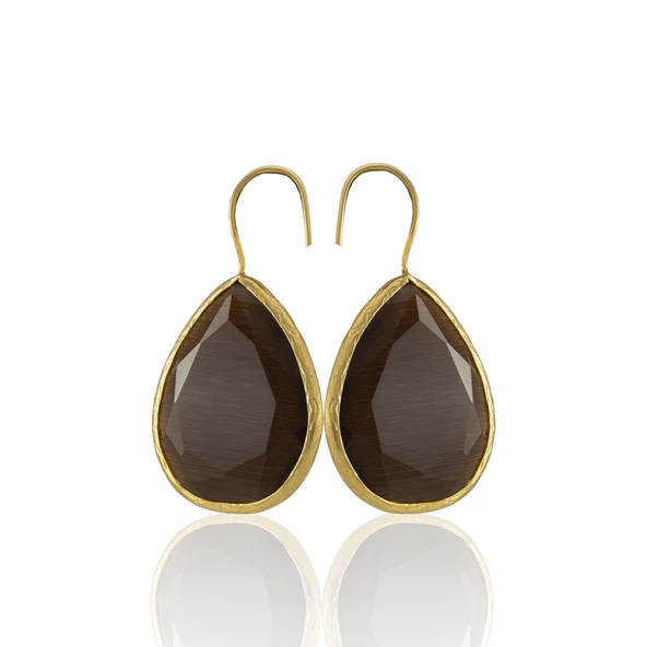 Kadir Jewellery 22 Ayar Altın Kaplama Damla Taşlı Küpe -El İşçiliği Ve Hipoalerjenik Küpe - Resim 5