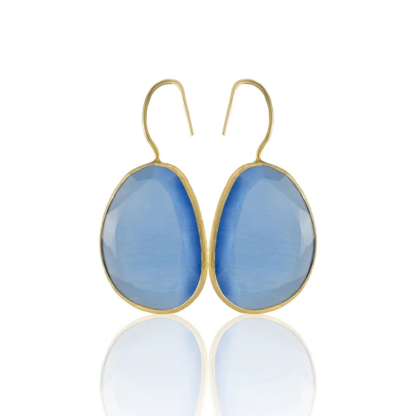 Kadir Jewellery 22 Ayar Altın Kaplama Fosil Taşlı Küpe -El İşçiliği Ve Hipoalerjenik Küpe