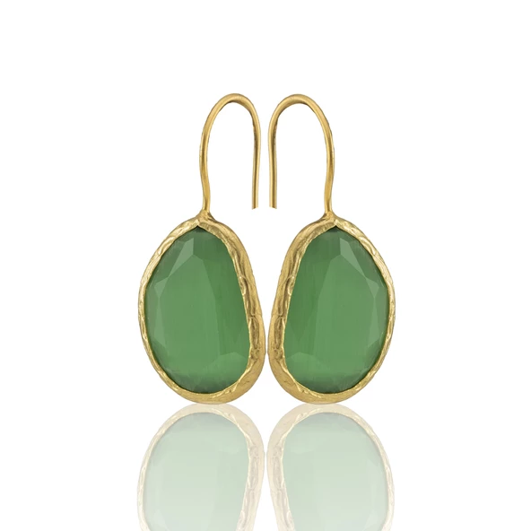 Kadir Jewellery 22 Ayar Altın Kaplama Fosil Taşlı Küpe -El İşçiliği Ve Hipoalerjenik Küpe - Resim 3