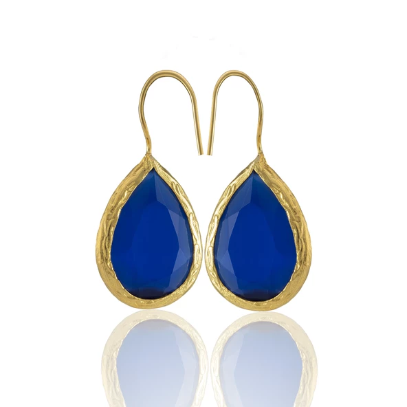 Kadir Jewellery 22 Ayar Altın Kaplama Damla Taşlı Küpe -El İşçiliği Ve Hipoalerjenik Küpe - 8