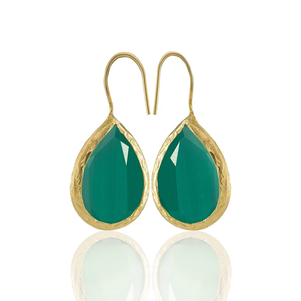 Kadir Jewellery 22 Ayar Altın Kaplama Damla Taşlı Küpe -El İşçiliği Ve Hipoalerjenik Küpe - 2
