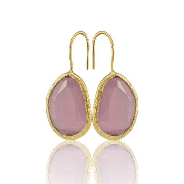 Kadir Jewellery 22 Ayar Altın Kaplama Fosil Taşlı Küpe -El İşçiliği Ve Hipoalerjenik Küpe - Resim 6