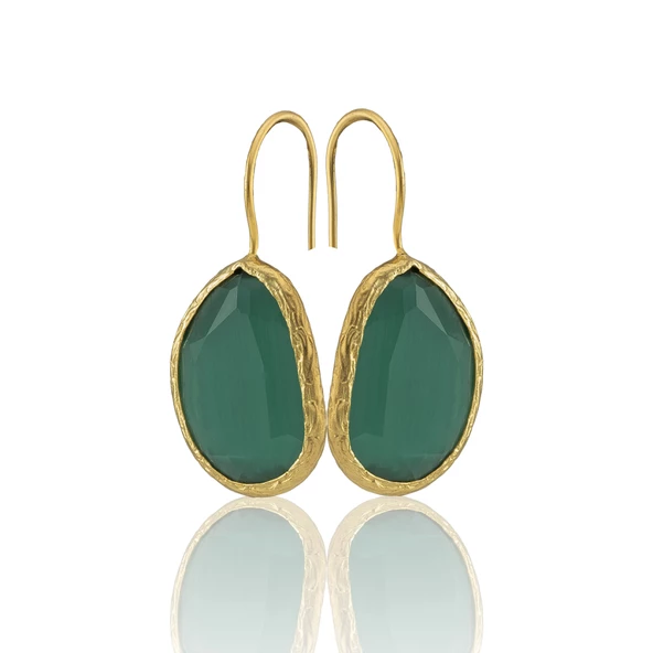 Kadir Jewellery 22 Ayar Altın Kaplama Fosil Taşlı Küpe -El İşçiliği Ve Hipoalerjenik Küpe - Resim 2