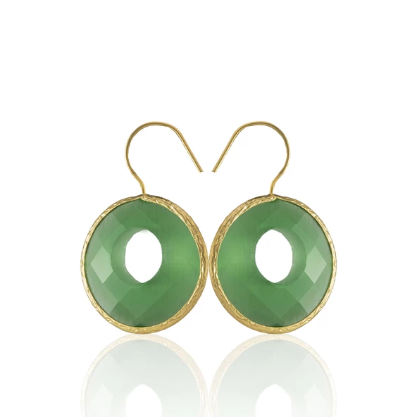 Kadir Jewellery 22 Ayar Altın Kaplama Kadın Taşlı Küpe -El İşçiliği Ve Hipoalerjenik Küpe - 3