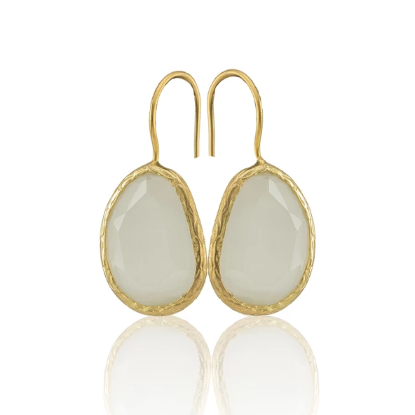 Kadir Jewellery 22 Ayar Altın Kaplama Fosil Taşlı Küpe -El İşçiliği Ve Hipoalerjenik Küpe - Resim 11