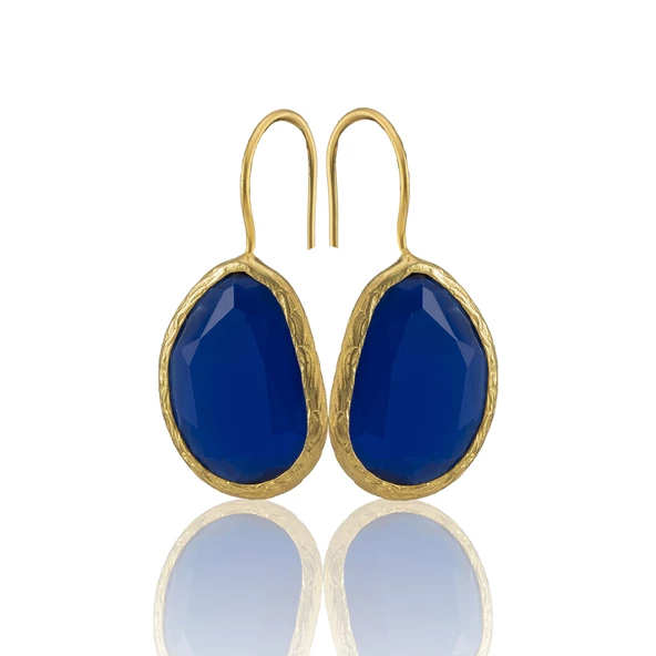 Kadir Jewellery 22 Ayar Altın Kaplama Fosil Taşlı Küpe -El İşçiliği Ve Hipoalerjenik Küpe - Resim 9