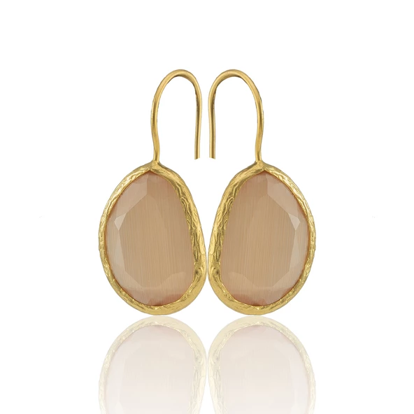 Kadir Jewellery 22 Ayar Altın Kaplama Fosil Taşlı Küpe -El İşçiliği Ve Hipoalerjenik Küpe - Resim 7