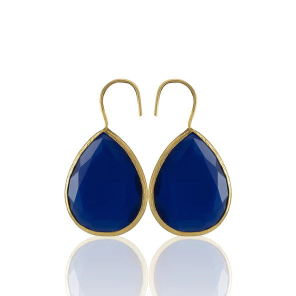 Kadir Jewellery 22 Ayar Altın Kaplama Damla Taşlı Küpe -El İşçiliği Ve Hipoalerjenik Küpe - Resim 9