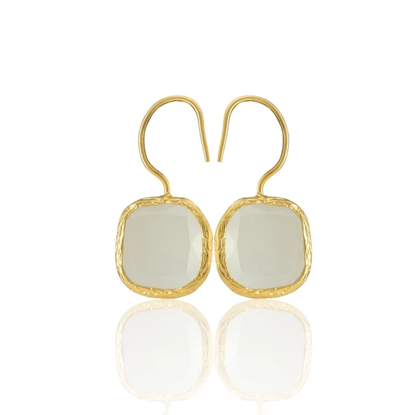 Kadir Jewellery 22 Ayar Altın Kaplama Kare Taşlı Küpe -El İşçiliği Ve Hipoalerjenik Küpe - Resim 3