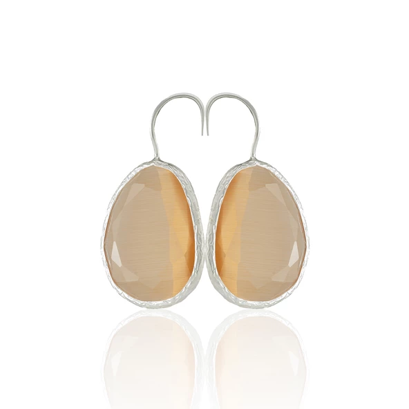 Kadir Jewellery Gümüş Kaplama Fosil Taşlı Küpe -El İşçiliği Ve Hipoalerjenik Küpe - Resim 7