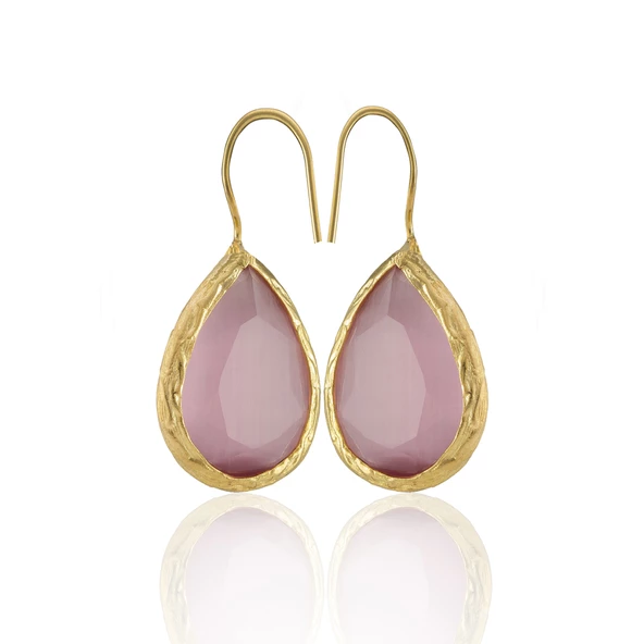 Kadir Jewellery 22 Ayar Altın Kaplama Damla Taşlı Küpe -El İşçiliği Ve Hipoalerjenik Küpe - 5