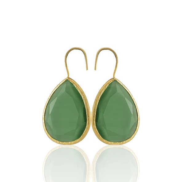 Kadir Jewellery 22 Ayar Altın Kaplama Damla Taşlı Küpe -El İşçiliği Ve Hipoalerjenik Küpe - Resim 3