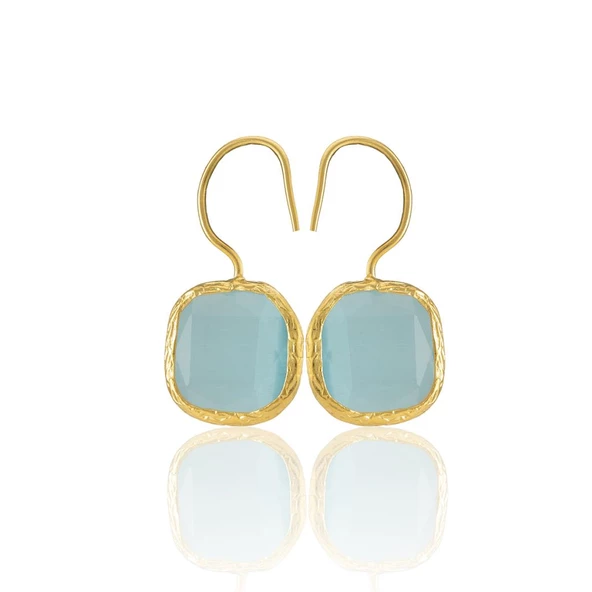 Kadir Jewellery 22 Ayar Altın Kaplama Kare Taşlı Küpe -El İşçiliği Ve Hipoalerjenik Küpe