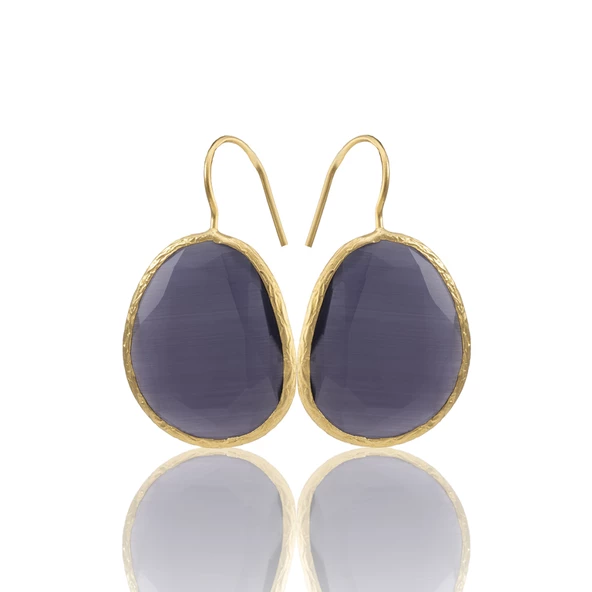Kadir Jewellery 22 Ayar Altın Kaplama Fosil Taşlı Küpe -El İşçiliği Ve Hipoalerjenik Küpe - 11