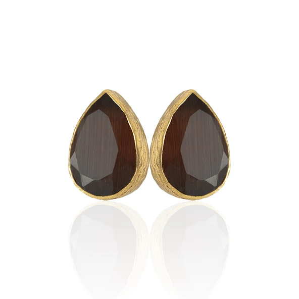 Kadir Jewellery 22 Ayar Altın Kaplama Kadın Minimal Küpe -El İşçiliği Ve Hipoalerjenik Küpe - Resim 5