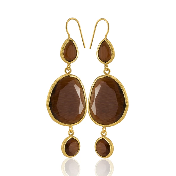 Kadir Jewellery 22 Ayar Altına Kaplama Kadın Sallantılı Küpe -El İşçiliği Ve Hipoalerjenik Küpe - Resim 5