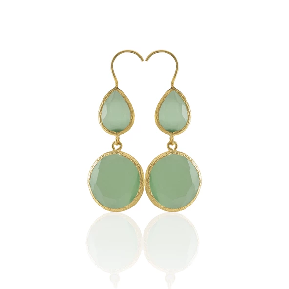 Kadir Jewellery 22 Ayar Altın Kaplama Kadın Taşlı Küpe -El İşçiliği Ve Hipoalerjenik Küpe - Resim 4