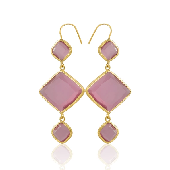 Kadir Jewellery 22 Ayar Altın Kaplama Kadın Sallantılı Küpe -El İşçiliği Ve Hipoalerjenik Küpe - Resim 6