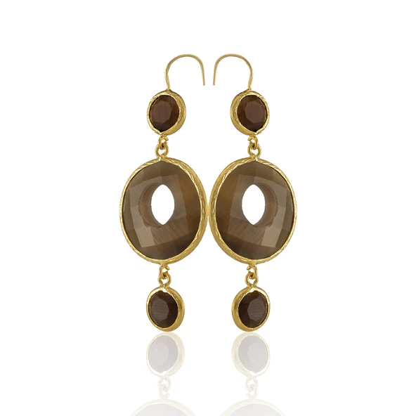 Kadir Jewellery 22 Ayar Altın Kaplama Kadın Sallantılı Küpe -El İşçiliği Ve Hipoalerjenik Küpe - Resim 5