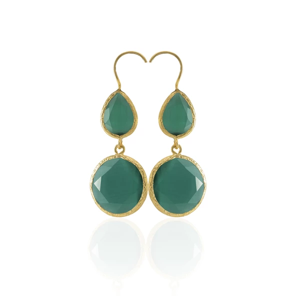 Kadir Jewellery 22 Ayar Altın Kaplama Kadın Taşlı Küpe -El İşçiliği Ve Hipoalerjenik Küpe - Resim 2