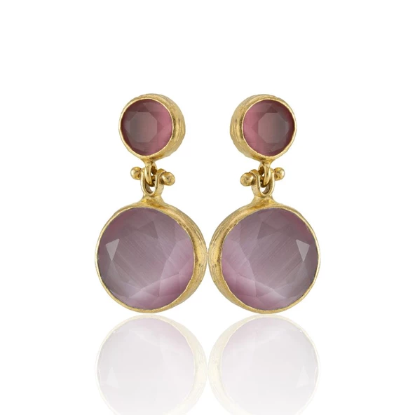 Kadir Jewellery 22 Ayar Altın Kaplama Kadın Taşlı Küpe -El İşçiliği Ve Hipoalerjenik Küpe - Resim 6