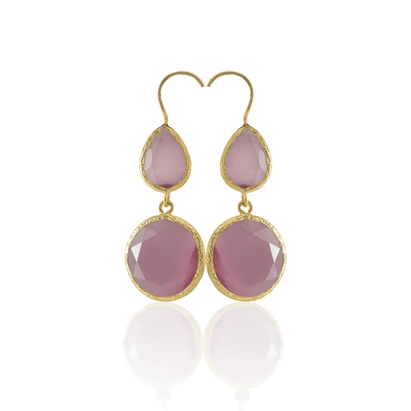 Kadir Jewellery 22 Ayar Altın Kaplama Kadın Taşlı Küpe -El İşçiliği Ve Hipoalerjenik Küpe - Resim 6