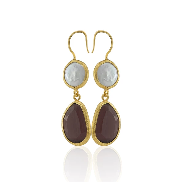 Kadir Jewellery 22 Ayar Altın Kaplama Kadın İnci Küpe -El İşçiliği Ve Hipoalerjenik Küpe - Resim 8