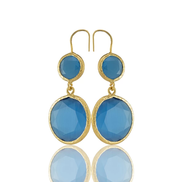 Kadir Jewellery 22 Ayar Altın Kaplama Kadın Taşlı Küpe -El İşçiliği Ve Hipoalerjenik Küpe - Resim 10