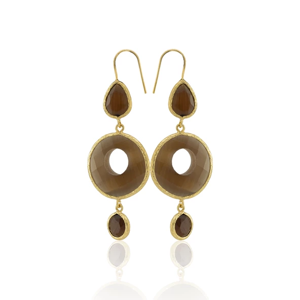 Kadir Jewellery 22 Ayar Altın Kaplama Kadın Sallantılı Küpe -El İşçiliği Ve Hipoalerjenik Küpe - Resim 5