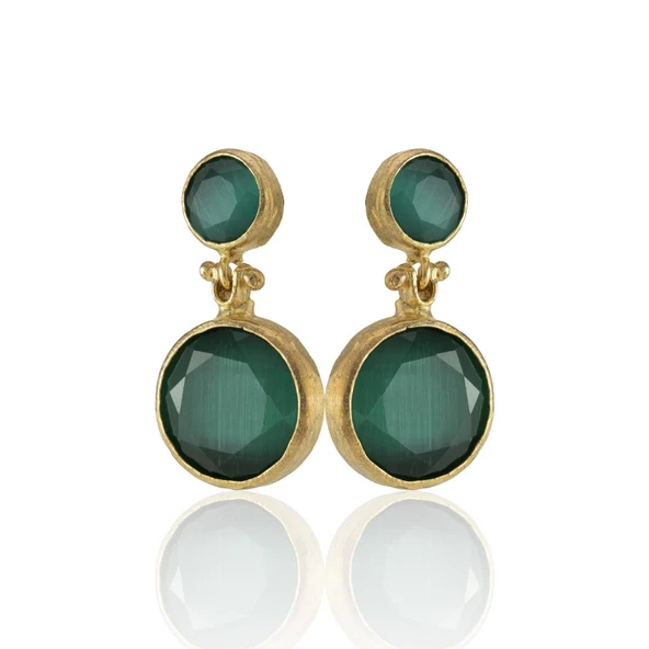 Kadir Jewellery 22 Ayar Altın Kaplama Kadın Taşlı Küpe -El İşçiliği Ve Hipoalerjenik Küpe - Resim 2