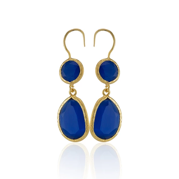 Kadir Jewellery 22 Ayar Altın Kaplama Kadın Taşlı Küpe -El İşçiliği Ve Hipoalerjenik Küpe - Resim 9