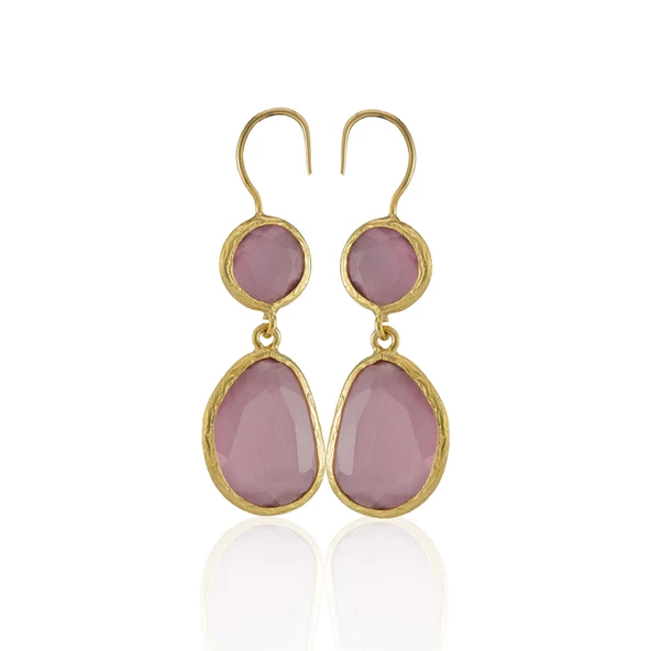 Kadir Jewellery 22 Ayar Altın Kaplama Kadın Taşlı Küpe -El İşçiliği Ve Hipoalerjenik Küpe - Resim 6