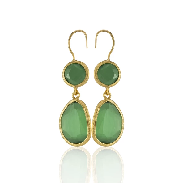 Kadir Jewellery 22 Ayar Altın Kaplama Kadın Taşlı Küpe -El İşçiliği Ve Hipoalerjenik Küpe - Resim 3