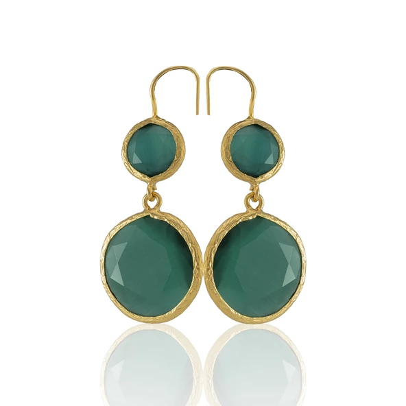 Kadir Jewellery 22 Ayar Altın Kaplama Kadın Taşlı Küpe -El İşçiliği Ve Hipoalerjenik Küpe - Resim 2