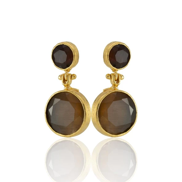 Kadir Jewellery 22 Ayar Altın Kaplama Kadın Taşlı Küpe -El İşçiliği Ve Hipoalerjenik Küpe - Resim 5