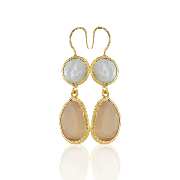 Kadir Jewellery 22 Ayar Altın Kaplama Kadın İnci Küpe -El İşçiliği Ve Hipoalerjenik Küpe - Resim 7