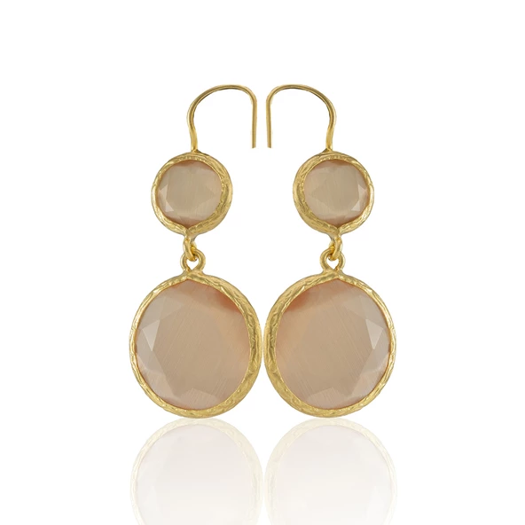 Kadir Jewellery 22 Ayar Altın Kaplama Kadın Taşlı Küpe -El İşçiliği Ve Hipoalerjenik Küpe - Resim 7