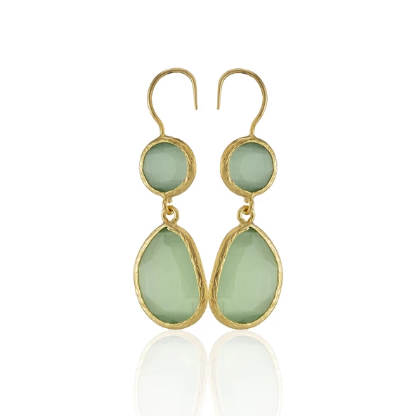 Kadir Jewellery 22 Ayar Altın Kaplama Kadın Taşlı Küpe -El İşçiliği Ve Hipoalerjenik Küpe - Resim 4