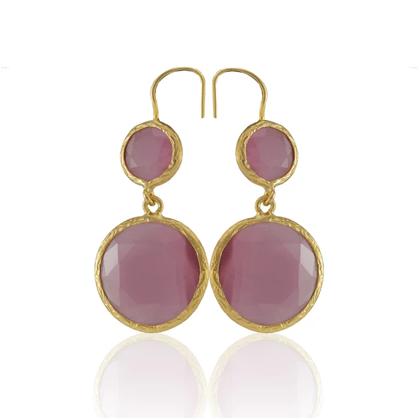 Kadir Jewellery 22 Ayar Altın Kaplama Kadın Taşlı Küpe -El İşçiliği Ve Hipoalerjenik Küpe - Resim 6