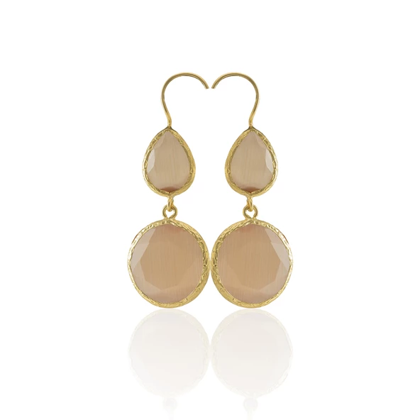 Kadir Jewellery 22 Ayar Altın Kaplama Kadın Taşlı Küpe -El İşçiliği Ve Hipoalerjenik Küpe - Resim 7