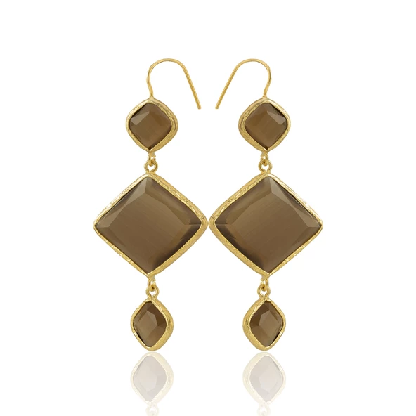 Kadir Jewellery 22 Ayar Altın Kaplama Kadın Sallantılı Küpe -El İşçiliği Ve Hipoalerjenik Küpe - Resim 5