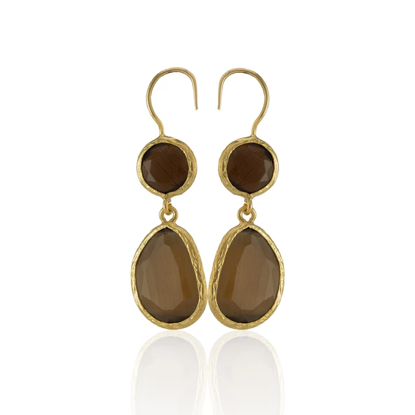 Kadir Jewellery 22 Ayar Altın Kaplama Kadın Taşlı Küpe -El İşçiliği Ve Hipoalerjenik Küpe - Resim 5