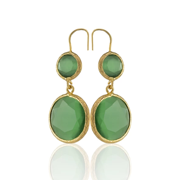 Kadir Jewellery 22 Ayar Altın Kaplama Kadın Taşlı Küpe -El İşçiliği Ve Hipoalerjenik Küpe - Resim 3