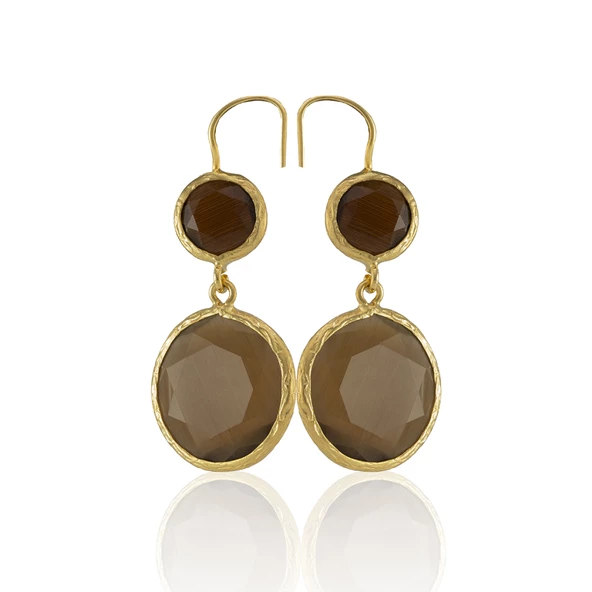 Kadir Jewellery 22 Ayar Altın Kaplama Kadın Taşlı Küpe -El İşçiliği Ve Hipoalerjenik Küpe - Resim 5