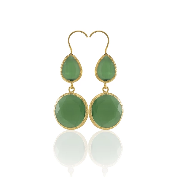 Kadir Jewellery 22 Ayar Altın Kaplama Kadın Taşlı Küpe -El İşçiliği Ve Hipoalerjenik Küpe - Resim 3