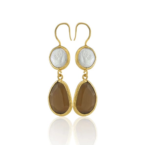 Kadir Jewellery 22 Ayar Altın Kaplama Kadın İnci Küpe -El İşçiliği Ve Hipoalerjenik Küpe - Resim 5